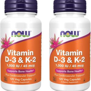 NOW Foods Vitamin D-3 & K-2, 120 Vegetable Capsule (2 Pack)