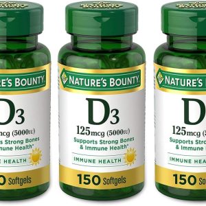Nature’s Bounty Vitamin D3 125 mcg-5000 IU Softgels, Maximum Strength 150 ea ( Pack of 3)