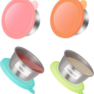 New England Stories Salad Dressing Container To Go, 4 Pack – 1.6 oz Small Containers with Lids for Dip Sauce, Reusable Condiment Cups for Lunch Box