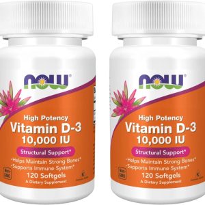 Now Foods Now Foods High Potency Vitamin D-3, 10,000 IU, 120 Softgels, 2 Pack