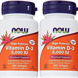 Now Foods Vitamin D3 5,000 IU, 240 softgels (Pack of 2)