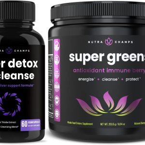 NutraChamps Liver Cleanse Detox Capsules and Super Greens Antioxidant Superfood Powder Bundle