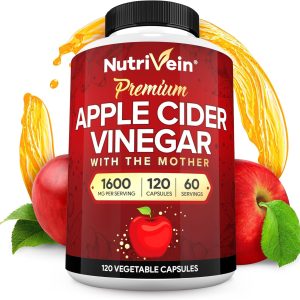 Nutrivein Apple Cider Vinegar Capsules with Mother – 1600mg – 120 Vegan Pills – Supports Healthy Diet, Digestion, Keto, Cleanser – Best Supplement for Immune System – ACV Raw