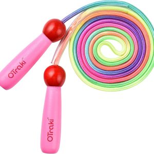 OTraki Rainbow Skipping Rope Kids, Adjustable Skipping Ropes for Children, Wooden Handle Skipping Rope for Girls/Boys, Exercise Jump Rope Kid,2.5m/8.5FT
