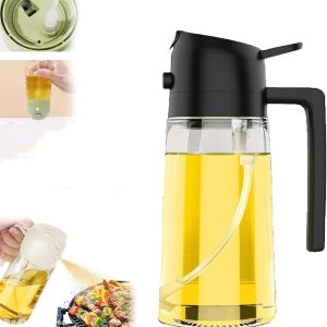 Oil Dispenser Pro, Oil Dispenser, Vegetable Oil Dispenser, Oil Dispenser for Kitchen, 2 In 1 Oil Dispenser & Oil Sprayers, With Brush – Oil Sprayer for Cooking, Salad, Barbecue (Black)