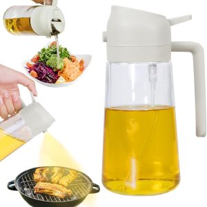 Oil Sprayers 2 in 1 Oil Dispenser and Oil Sprayer, Oil Sprayer for Cooking 16.5oz/470ml Premium Glass Oil Bottle, Food-grade Oil Mister for Air Fryer, Frying, Salad, BBQ