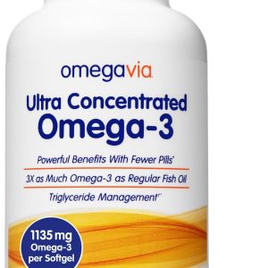 OmegaVia Ultra Concentrated Omega 3 Fish Oil Burpless, 60 Softgels, Triple Strength Omega 3 Fish Oil Supplements, 1135 mg Pure Omega3, No Fishy Burps, High EPA DHA DPA, IFOS 5-Star