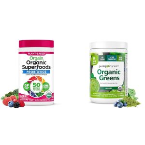 Orgain Organic Greens Powder with 50 Superfoods + Purely Inspired Organic Green Powder with 39 Superfoods – Vegan Smoothie Mixes
