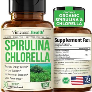 Organic Spirulina and Chlorella Capsules | Spirulina Capsules with Chlorella Powder for Immune, Antioxidant & Energy Support. Nutritious Super Greens. Vegan. Non-GMO. 60 Spirulina Chlorella Capsules