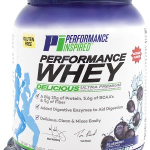 PERFORMANCE INSPIRED Nutrition WHEY Protein Powder – All Natural – 25G – Contains BCAAs – Digestive Enzymes – Fiber Packed – Blueberry – 2lb