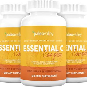 Paleovalley Essential C Complex – Vitamin C Supplement for Immune Support – 3 Pack, 450mg – From Organic Superfoods Unripe Acerola Cherry, Camu Camu, Amla Berry – No Synthetic Ascorbic Acid – USA Made