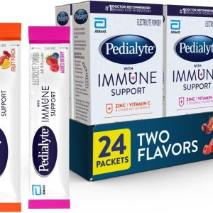 Pedialyte with Immune Support, Electrolytes with Vitamin C and Zinc, Advanced Hydration with PreActiv Prebiotics, Mixed Berry & Fruit Punch, Electrolyte Drink Powder Packets, 6 count (Pack of 4)