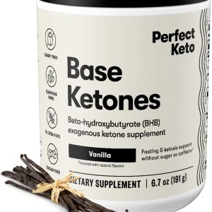Perfect Keto Exogenous Ketones Powder, BHB Salts Supplement for Ketosis & Fasting, Plus Electrolytes for Hydration, Caffeine Free Energy, Keto Diet, Focus & Workout Support, Vanilla, 6.7 oz