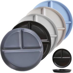Portion Control Plate for Balanced Eating (5 Pack), 9″ Unbreakable Divided Plates,3 Compartment Plates, Reusable Plastic Plates,Weight Loss, BPA Free