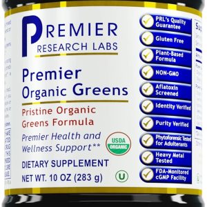 Premier Research Labs Premier Organic Greens – Super Greens Powder, Greens Superfood Powder for Drinks, Green Juice, Nutrition Support, Supergreens for Men & Women, Spinach, Alfalfa, Chlorella – 10 oz