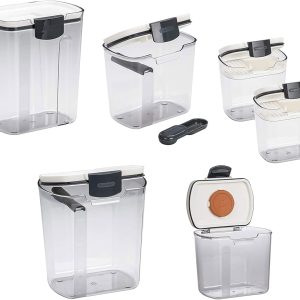 Progressive International Prepworks ProKeeper 6 Piece Plastic Airtight Food Storage Containers for Baking Essentials, White and Clear