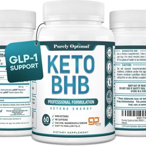 Purely Optimal Keto BHB Exogenous Ketones Supplement – Keto Diet Pills for Ketosis, Energy, Focus, Metabolism – for Women and Men (60 Capsules)