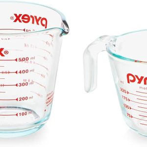 Pyrex 2 Piece Glass Measuring Cup Set, Includes 1-Cup, and 2-Cup Tempered Glass Liquid Measuring Cups, Dishwasher, Freezer, Microwave, and Preheated Oven Safe, Essential Kitchen Tools