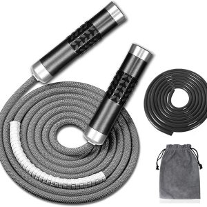 Redify Weighted Jump Rope for Workout Fitness(1LB), Tangle-Free Ball Bearing Rapid Speed Skipping Rope for MMA Boxing Weight-loss,Aluminum Handle Adjustable Length 9MM Fabric Cotton+9MM Solid PVC Rope