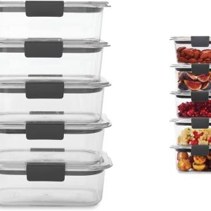 Rubbermaid Brilliance Food Storage Container, Medium, 3.2 Cup, 5 Pack, Clear & Leak-Proof Brilliance Food Storage Set, 1.3 Cup Plastic Containers with Lids, 5-Pack, Clear
