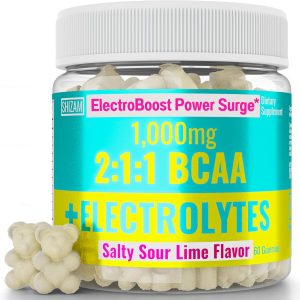 SHIZAM Electrolyte BCAA Gummies: Energy Chews w Electrolytes Branched Chain Amino Acids Potassium Sodium Salt for Runners, Perfect Cycle Support, Salts Mineral Drops Capsule Pills Tablets Supplement