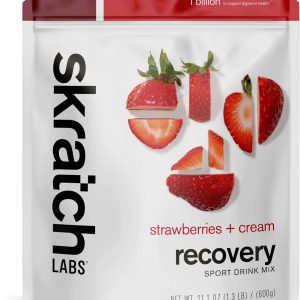 SKRATCH LABS Recovery- Sport Drink Mix | Complete Milk Protein with Carbs, Electrolytes, and Probiotics | Post Workout Powder | Strawberries + Cream