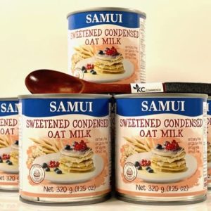 Samui Sweetened Condensed Oat Milk Dairy. Gluten Free, and Lactose Free Product of Thailand. 11.25oz Combo With KC Commerce Wooden Spoon.(3)