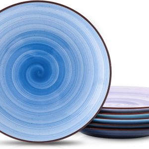 Selamica Ceramic 8 inch Dinner Plates, Small Dessert Salad Plates, Porcelain Serving Plate for Appetizer, Pancakes, Steak, Set of 6, Black Speckles, Gradient Blue