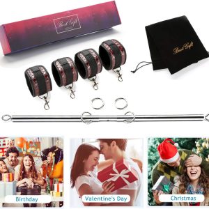 Silver Expandable Spreader Bar with 4 Brown Adjustable Straps Sports Home Indoor Training Fitness Tools Sports Toys with Fur Flocking Storage Bag (Silver+Brown Kit)