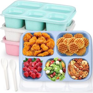 Snack Containers for Adults,5 Compartment Bento Box,Reusable Lunchable Containers,Divided Adult Snackle Box Pack Containers,Stackable Square Lunch Boxes,Sectioned Meal Prep Food Containers with Lids