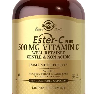 Solgar Ester-C Plus 500 mg Vitamin C (Ascorbate Complex), 250 Vegetable Capsules – Gentle & Non Acidic – Antioxidant & Immune Support – Non GMO, Vegan, Gluten Free, Kosher – 250 Servings