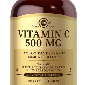 Solgar Vitamin C 500 mg, 250 Vegetable Capsules – Antioxidant & Immune Support – Overall Health – Supports Healthy Skin & Joints – Non-GMO, Vegan, Gluten Free, Kosher – 250 Servings