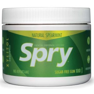 Spry Fresh Natural Xylitol Chewing Gum Dental Defense System Aspartame-Free Sugar Free Gum (Spearmint, 100 Count – Pack of 1)