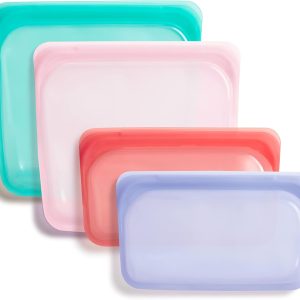 Stasher Silicone Reusable Storage Bag, 4-Pack Lunch/Travel (Spring) | Food Meal Prep Storage Container | Lunch, Travel, Makeup, Gym Bag | Freezer, Oven, Microwave, Dishwasher Safe, Leakproof
