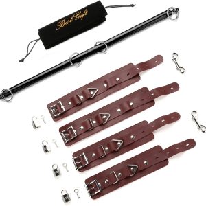 TMEOIIPY Black Restore Pilates Spreader Bar with 4 Adjustable Red Strap, Exercise Guide, 4 Rings, Home Yoga Training Fitness Gear, Home Gyms Tools