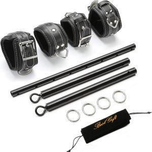 TMEOIIPY Black Stainless Steel Adjustable Spreader Bar with 4 Black Adjustable Straps Sports Aid Training Fitness Gear, Home Gyms Tools