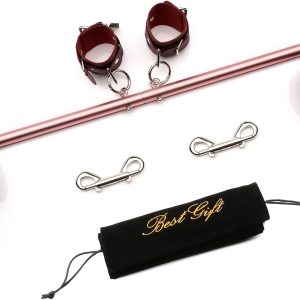 TMEOIIPY Pilates Exercise bar, Rose Gold Expandable Sports Spreader Bar Set with 4 Pcs Red Adjustable Straps Kit Pilates Aid Training Yoga Fitness Gear, Stretching Exercise Tools