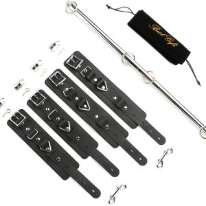 TMEOIIPY Silver Restore Pilates Spreader Bar with 4 Adjustable Black Strap, Exercise Guide, 4 Rings, Home Yoga Training Fitness Gear, Home Gyms Tools