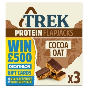 TREK High Protein Flapjack Cocoa Oat Gluten Free Plant Based Vegan Snack bar (50g x 3) – 2 Pack in Premier Life Store Box