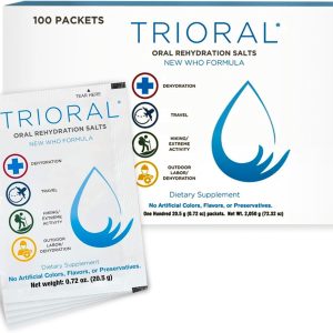 TRIORAL Rehydration Electrolyte Powder – WHO Hydration Supplement Salts Formula – Combat Dehydration from Workouts, Fluid Loss and Much More – 100 Drink Mix Packets