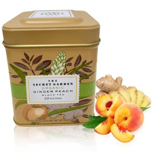 USDA Organic Ceylon Peach Ginger Black Tea 50 Teabags Premium Natural Caffeinated Antioxidant Rich Herbal NON GMO Keto And Diabetic Friendly In Designer Gift Tin – Bulk 2.0G Packets