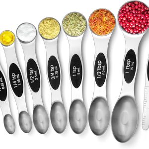 Urbanstrive 8 Pcs Upgraded Magnetic Measuring Spoons Set Stainless Steel Dual Sided for Liquid Dry Food Measuring Cups Spoons Set Fits in Spice Jar Kitchen Gadgets Including Leveler, Silver