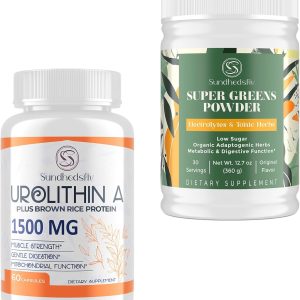 Urolithin A Supplement 1500MG Plus Brown Rice Protein + Super Greens Powder Superfood Supplement with Electrolytes & Tonic Herbs