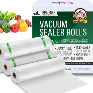 Vacuum Sealer Bags for Food Saver, 4 Pack 11″ x 25’ft Commercial Grade Food Saver Vacuum Sealer Bags Rolls, Food Vac Storage & Seal, Meal Prep, Microwave & Freezer Safe, Sous Vide, Seal A Meal