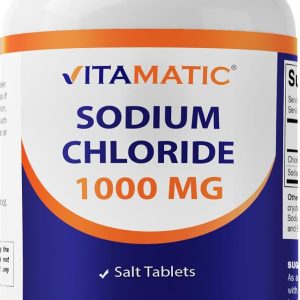 Vitamatic Sodium Chloride 1000mg, 365 Tablets – Salt Tablets, Non-GMO, Gluten Free – Electrolytes Replenisher Hydration Drink (1 Bottle)