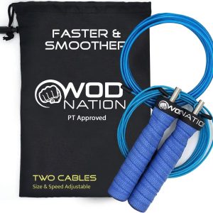 WOD Nation Attack Speed Jump Rope : Adjustable Jumping Ropes : Unique Two Cable Skipping Workout System : One Thick and One Light 11 Foot Cable : Perfect for Double Unders : Men and Women