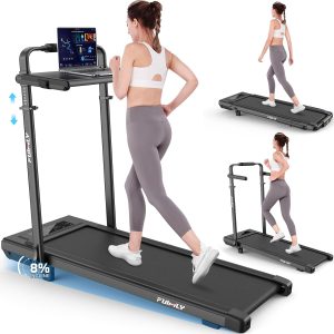 Walking Pad Treadmill with Desk Workstation, Incline Foldable Treadmill with Handrail, 300lbs Capacity, 3 Control Methods, Folding Treadmills for Home Office