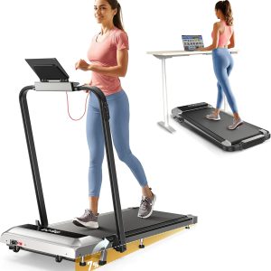 Walking Pad Under Desk Treadmill with Incline and Handle Bar, 2 in 1 Folding Treadmill for Home/Office Small, Portable Compact Treadmill with Remote Control, APP & LED Display 300LBS Capacity