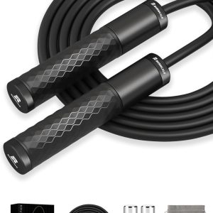 Weighted Jump Rope for Men, Women (1.5LB) – Alloy Steel Handles, Speed Skipping Rope, Gym,Indoor/Outdoor – Fitness, Workout, Boxing – Solid PVC & Cotton Rope