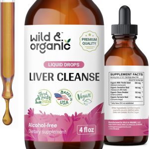 Wild & Organic Liver Cleanse Detox Tincture – Milk Thistle, Dandelion Root Herbal Complex – Liquid Liver Support Supplement – Vegan, Sugar & Alcohol-Free Milk Thistle Drops – 4 fl oz
